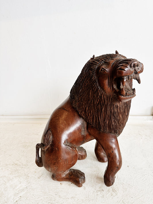 Antique Solid Wood Carved Lion