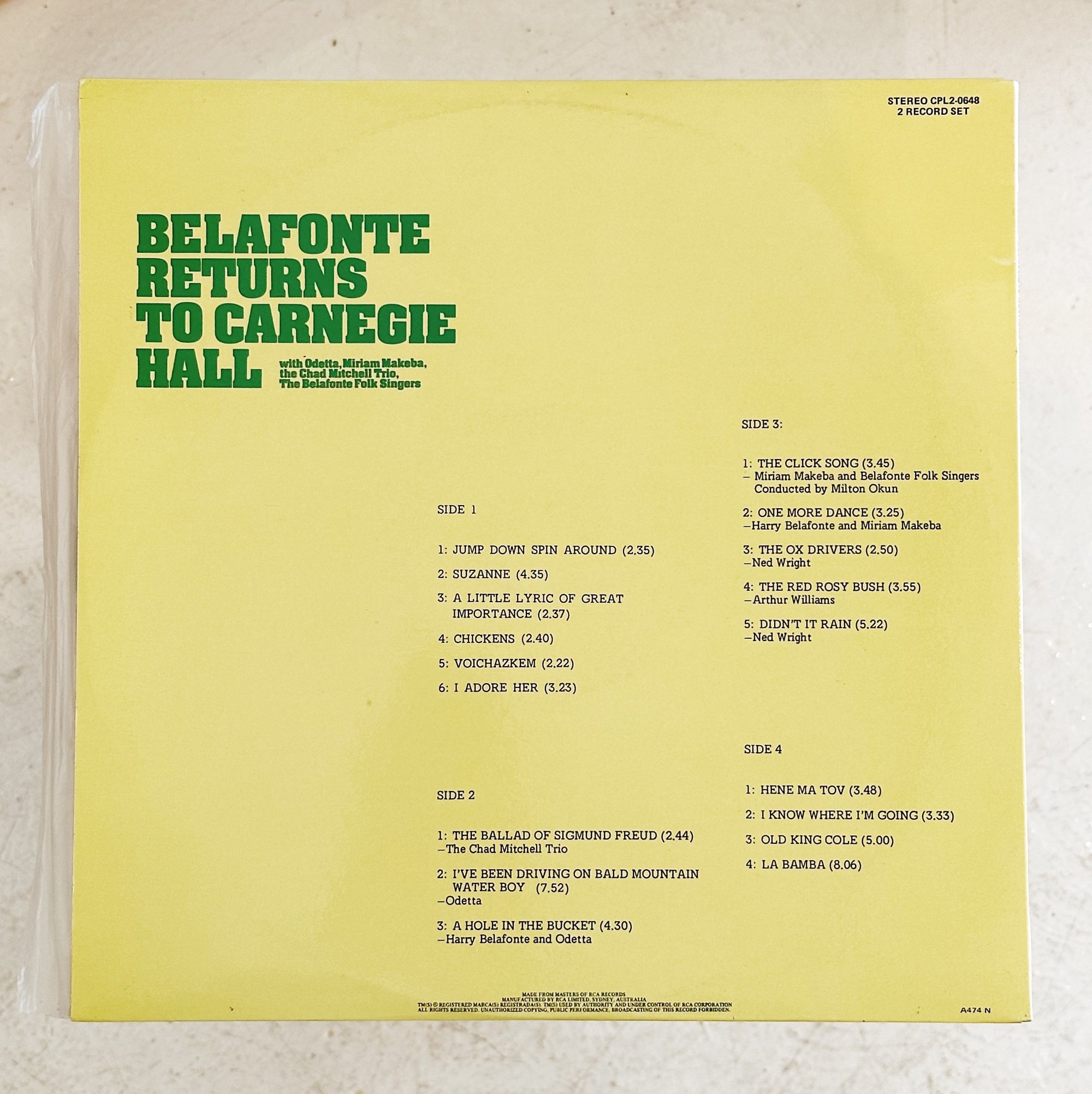 Harry Belafonte / Belafonte Returns to Carnegie Hall 2LP – Tiki La La