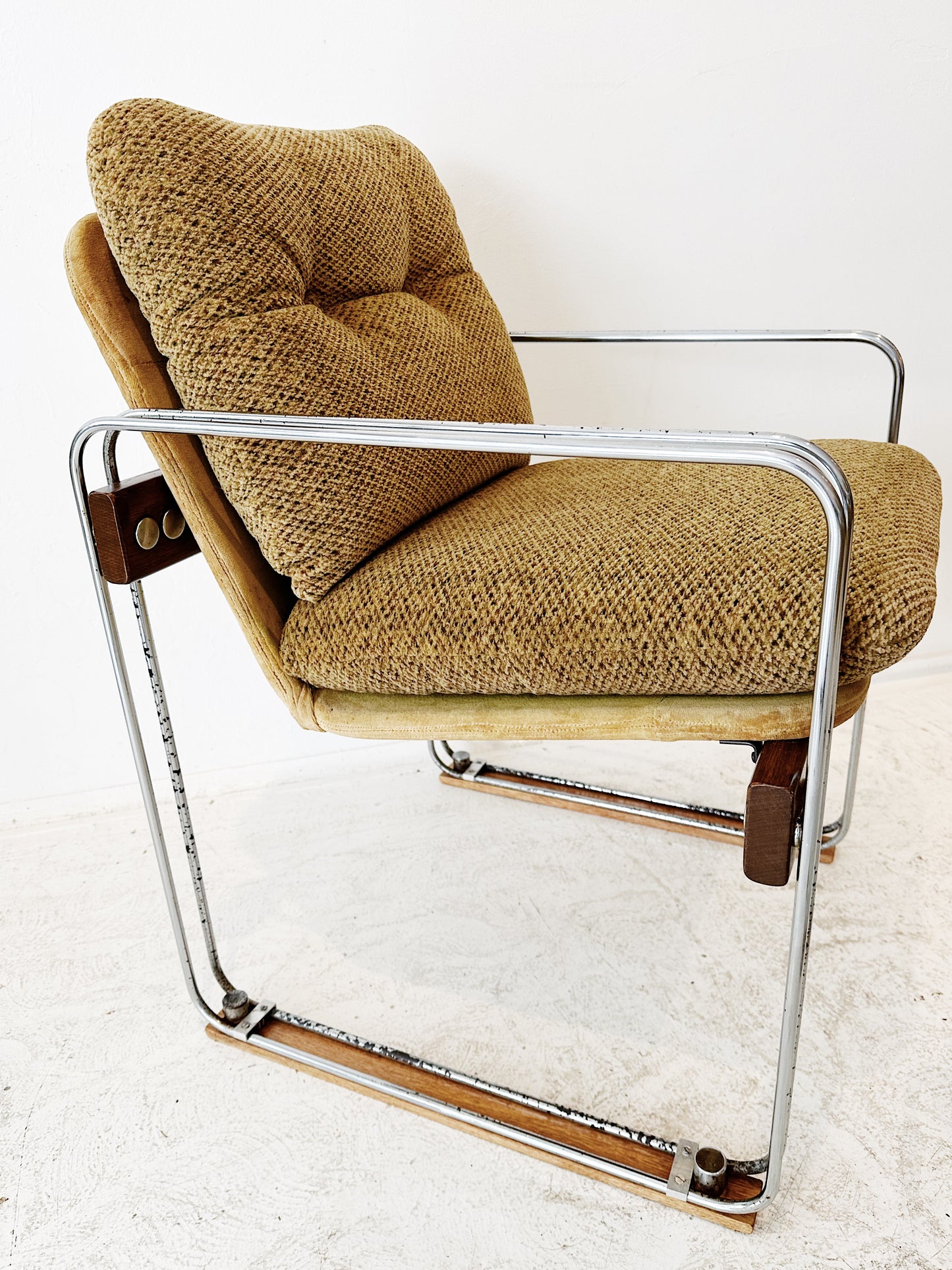 Vintage Ramler Chrome & Teak Easy Chairs / Set of 4