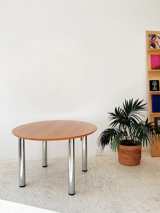 Mid Century Modern Style Wood & Chrome Dining Table