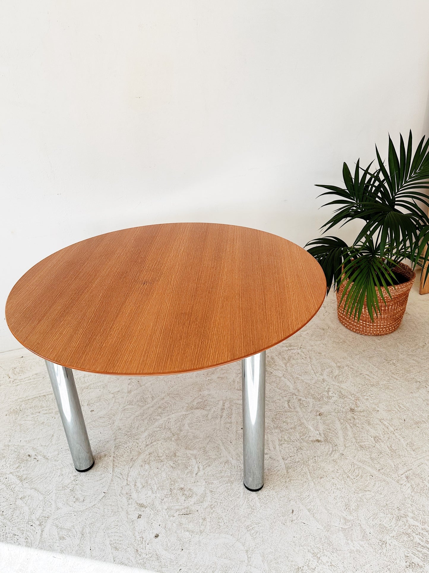 Mid Century Modern Style Wood & Chrome Dining Table