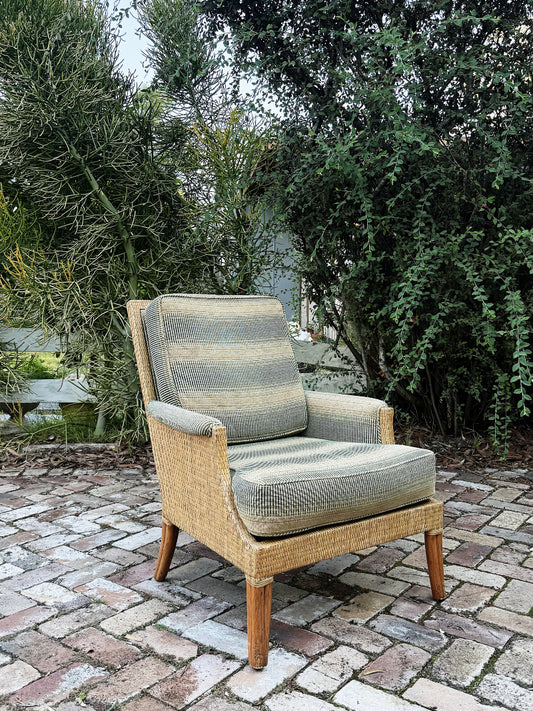 Rare 90s Vintage Orlando Diaz-Azcuy for McGuire Umbria Collection Rattan Wicker Armchair