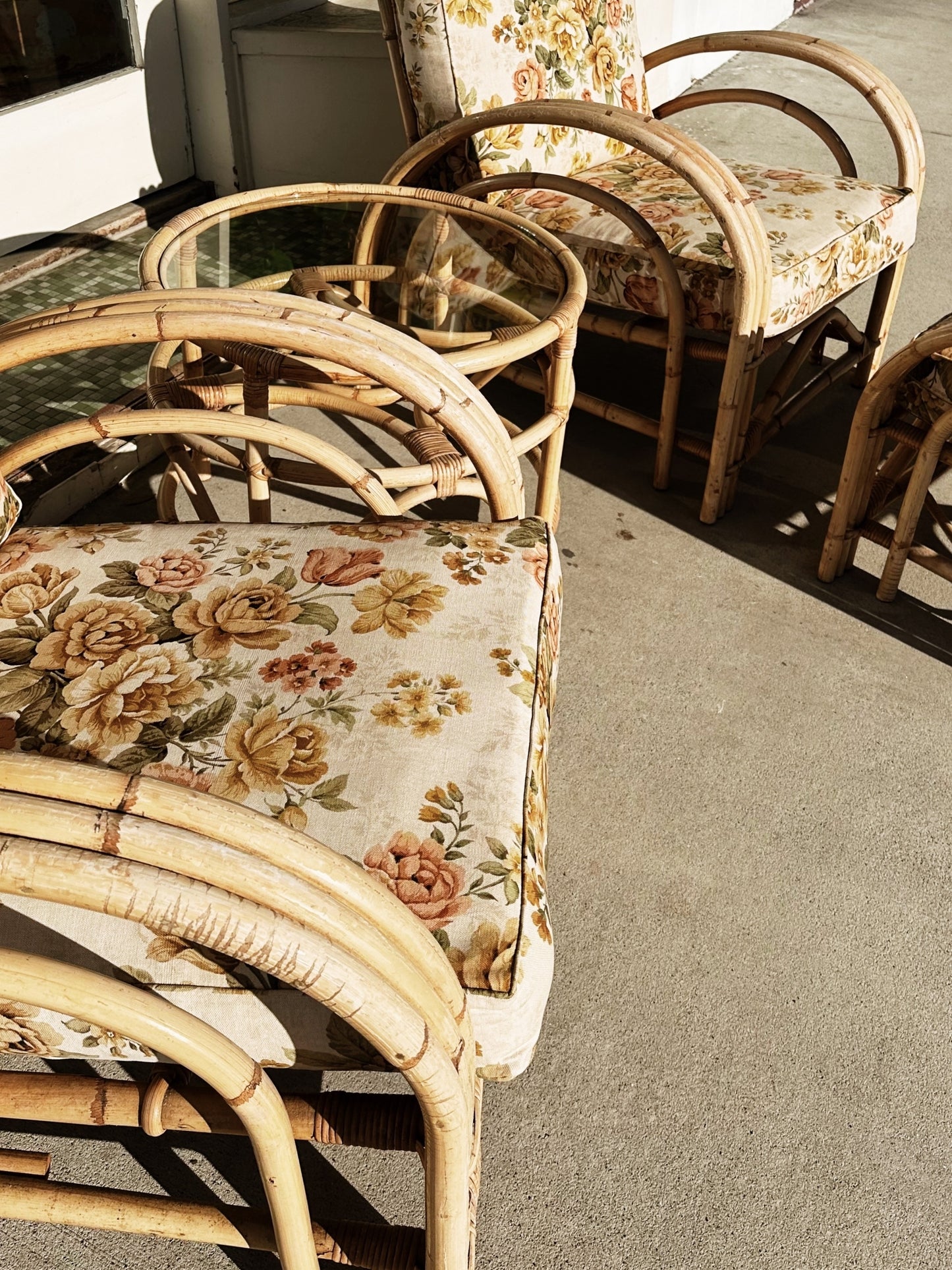 40s Vintage Rattan Paul Frankl Style Rattan Armchair Set