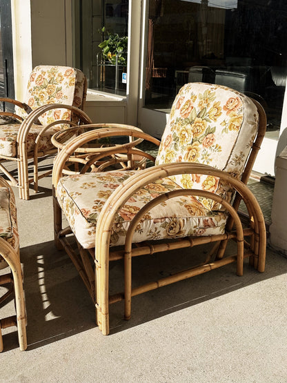 40s Vintage Rattan Paul Frankl Style Rattan Armchair Set