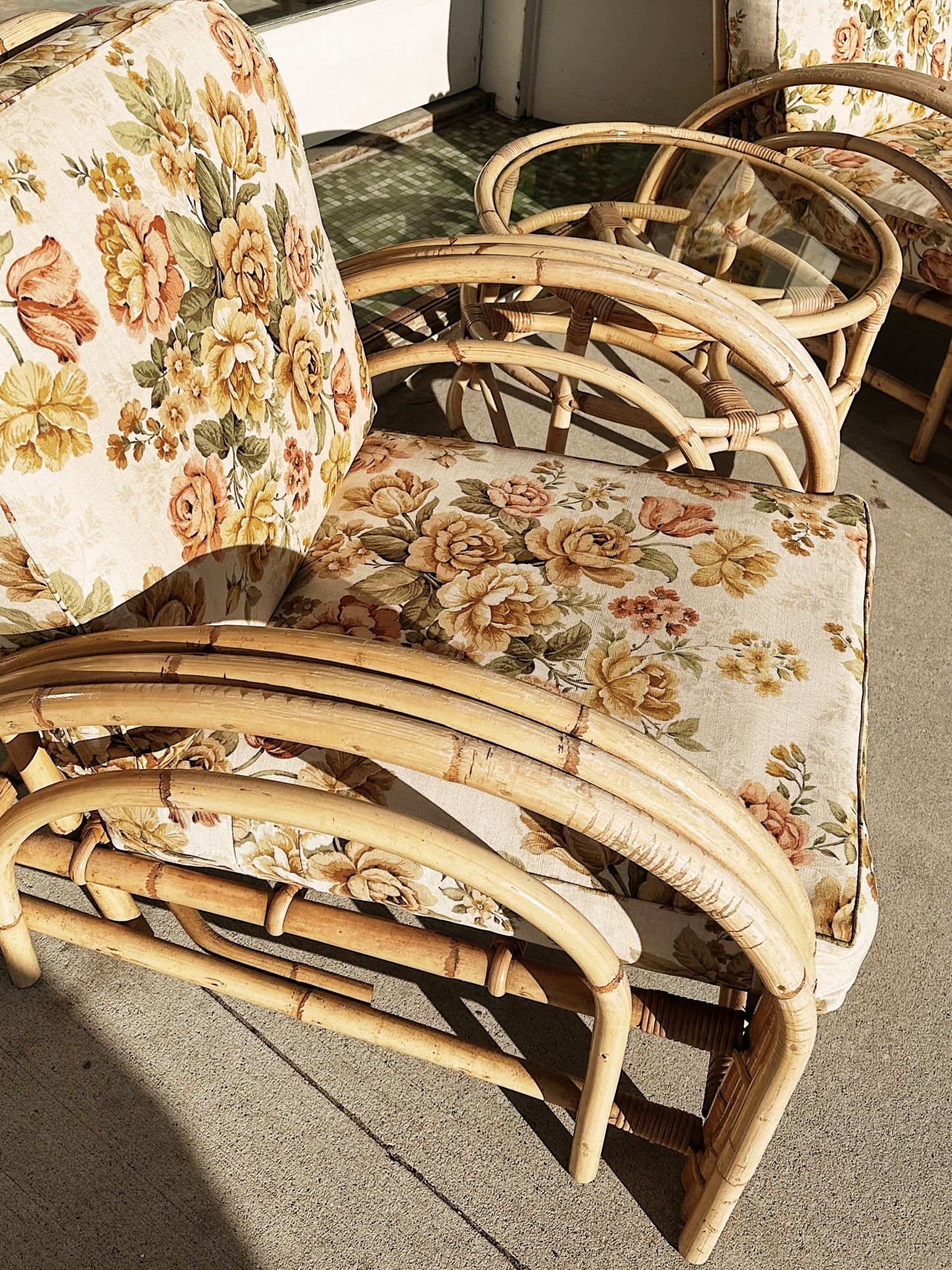40s Vintage Rattan Paul Frankl Style Rattan Armchair Set