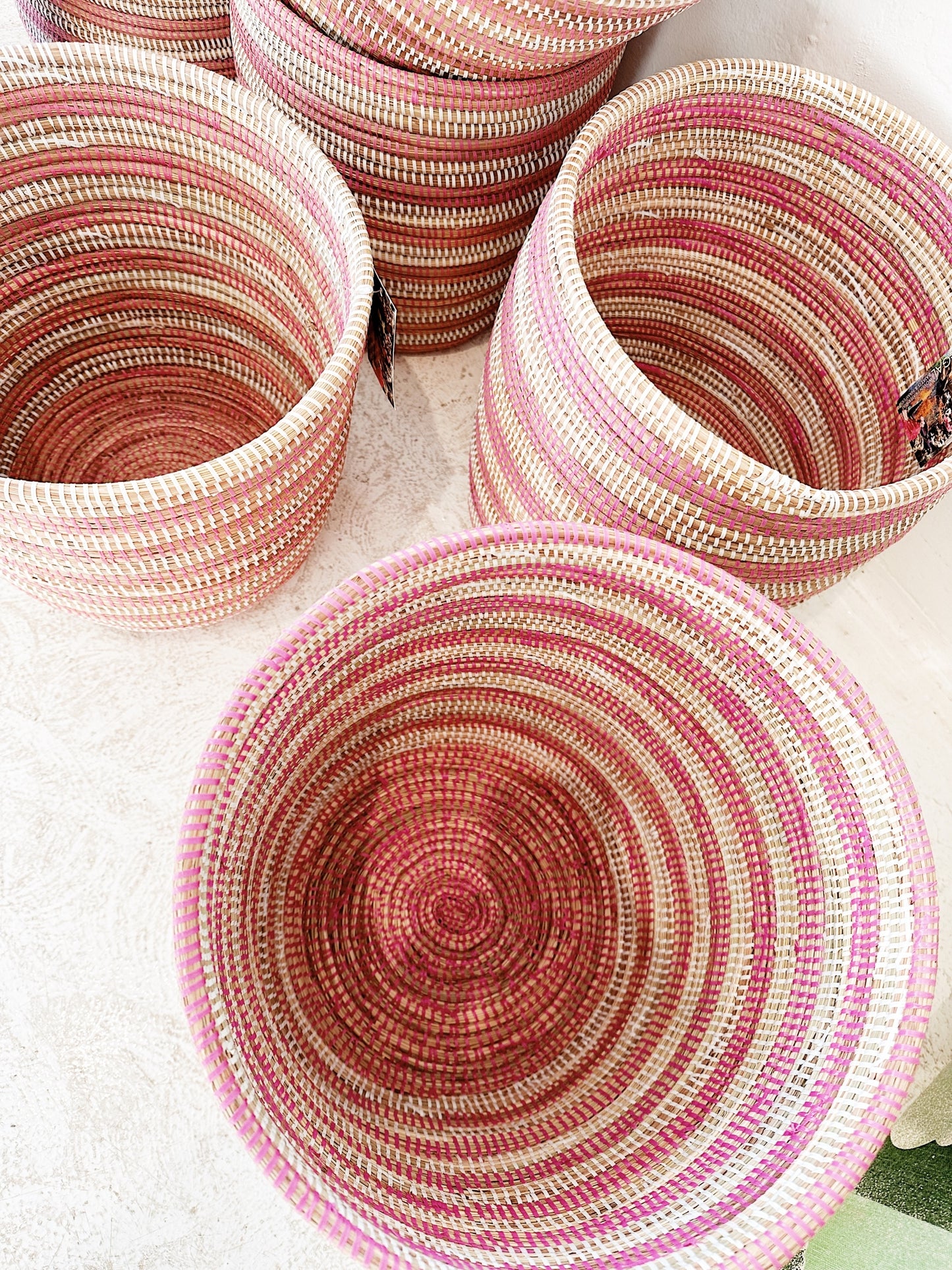 Senegal Woven Prayer Mat Basket / Rose Stripe Bath Bin