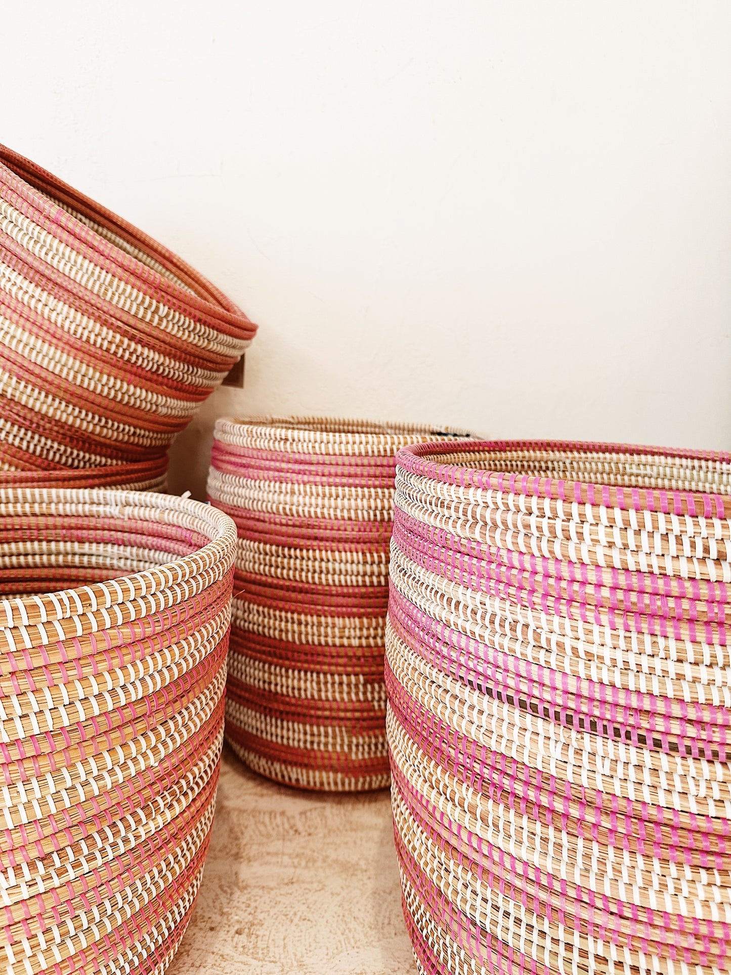 Senegal Woven Prayer Mat Basket / Rose Stripe Bath Bin