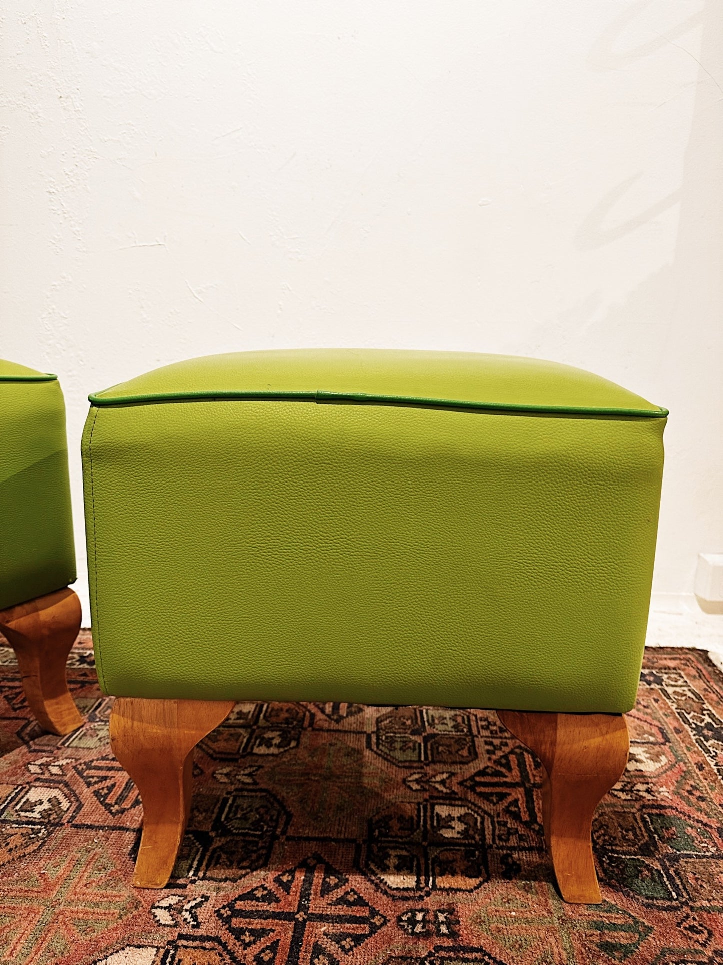 90s Vintage Mint Vinyl & Beech Ottoman / 1 AVAILABLE