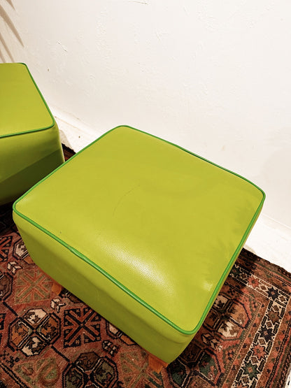 90s Vintage Mint Vinyl & Beech Ottoman / 1 AVAILABLE