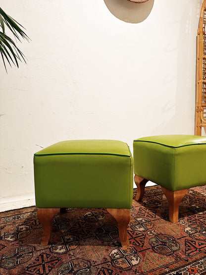 90s Vintage Mint Vinyl & Beech Ottoman / 1 AVAILABLE