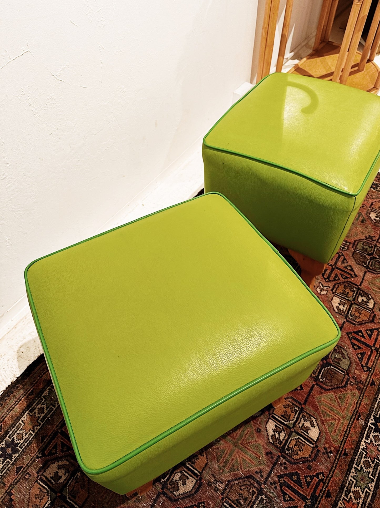 90s Vintage Mint Vinyl & Beech Ottoman / 1 AVAILABLE