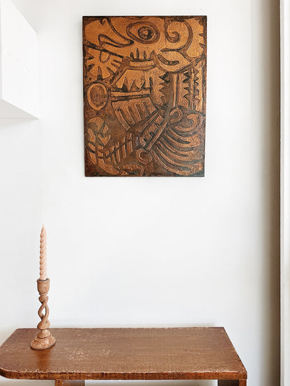 Vintage Abstract Folk Copper Art Wall Hanging