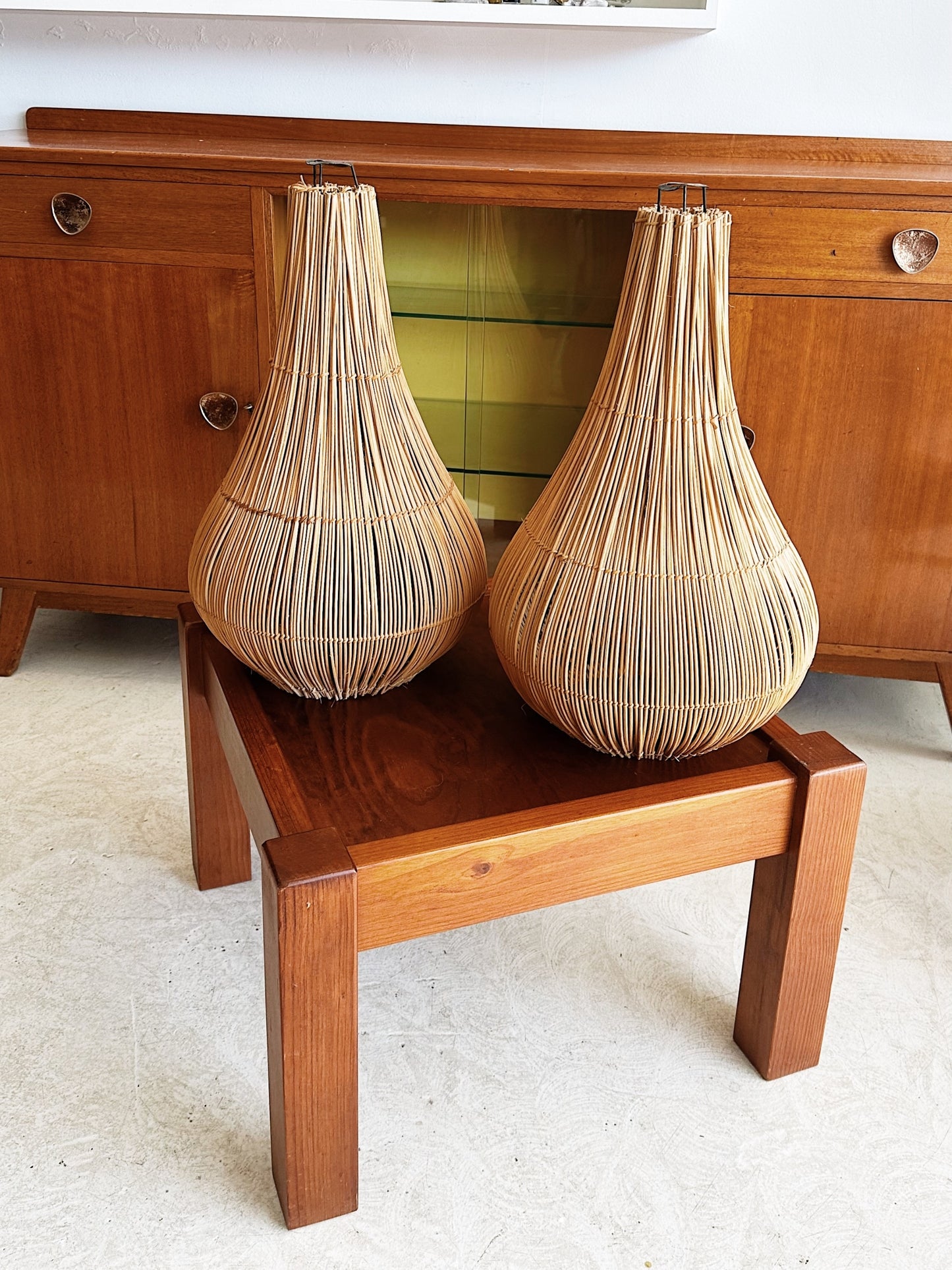 Vintage Cane Teardrop Pendant Light Shade / Pair
