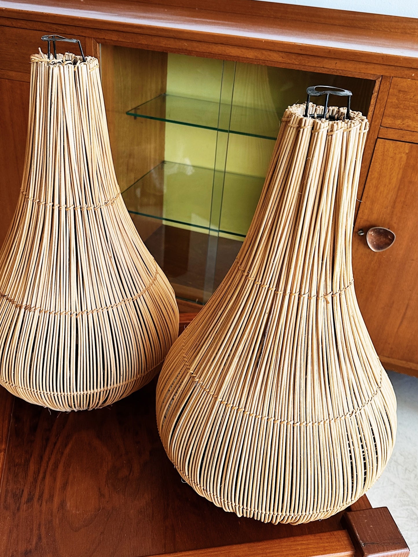 Vintage Cane Teardrop Pendant Light Shade / Pair