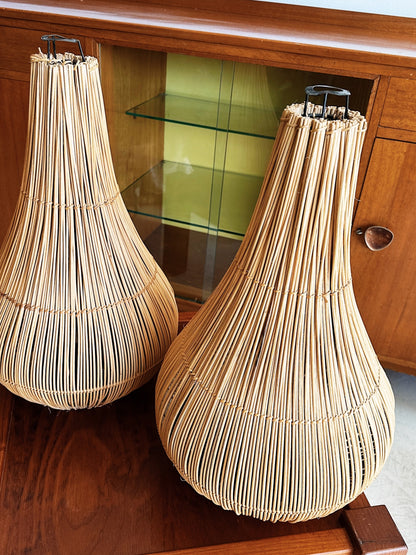 Vintage Cane Teardrop Pendant Light Shade / Pair