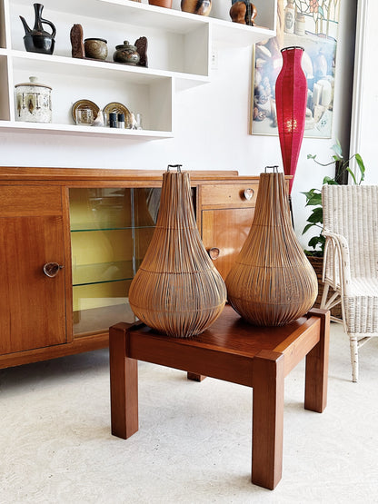 Vintage Cane Teardrop Pendant Light Shade / Pair