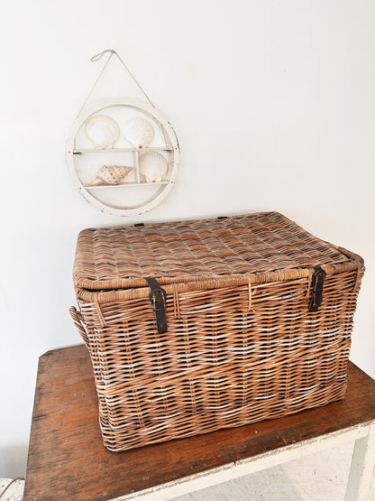 Vintage Industrial Mill Basket w/ Leather Straps