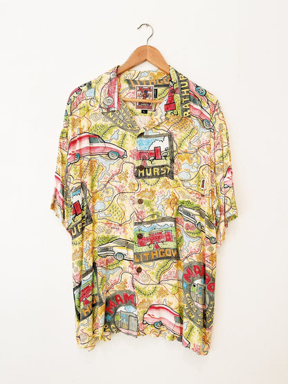 Reg Mombassa "Cars And Jails Of New South Wales" Vintage Mambo Loud Shirt 34