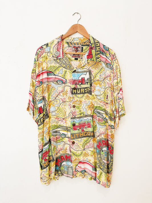 Reg Mombassa "Cars And Jails Of New South Wales" Vintage Mambo Loud Shirt 34