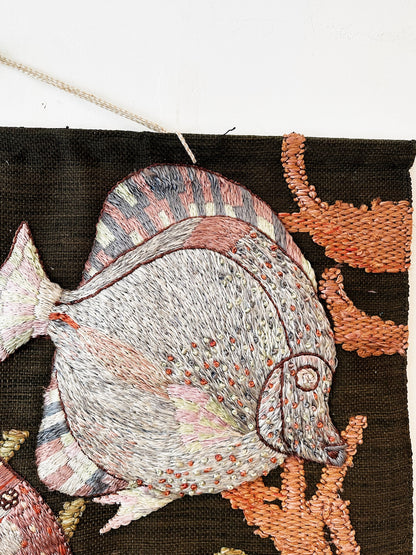 70s Vintage Meher Tropical Fishies Jute Wall Hanging