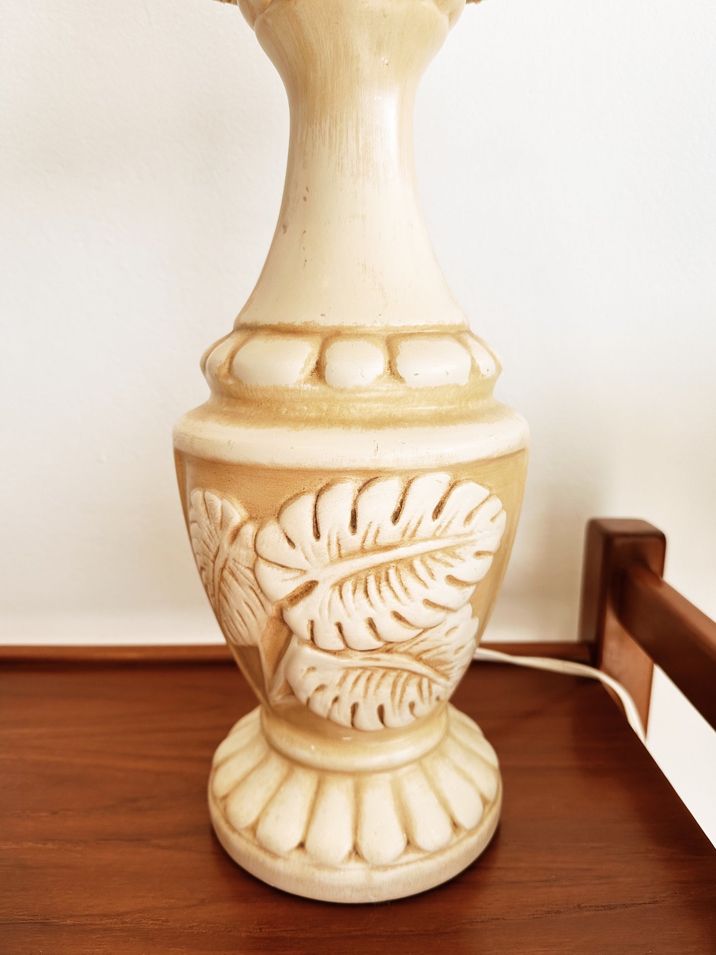 Vintage Monstera Lamp w/ Handmade Raffia Shade by Tikifeva