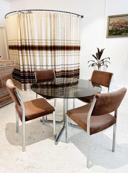Vintage Namco Rose Gold Velvet & Chrome Dining Set / $450 SET