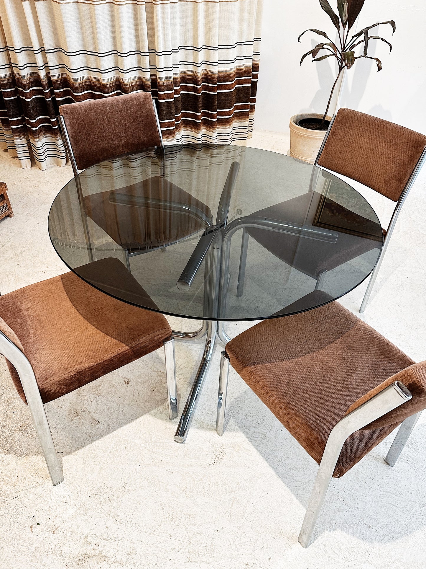 Vintage Namco Rose Gold Velvet & Chrome Dining Set / $450 SET