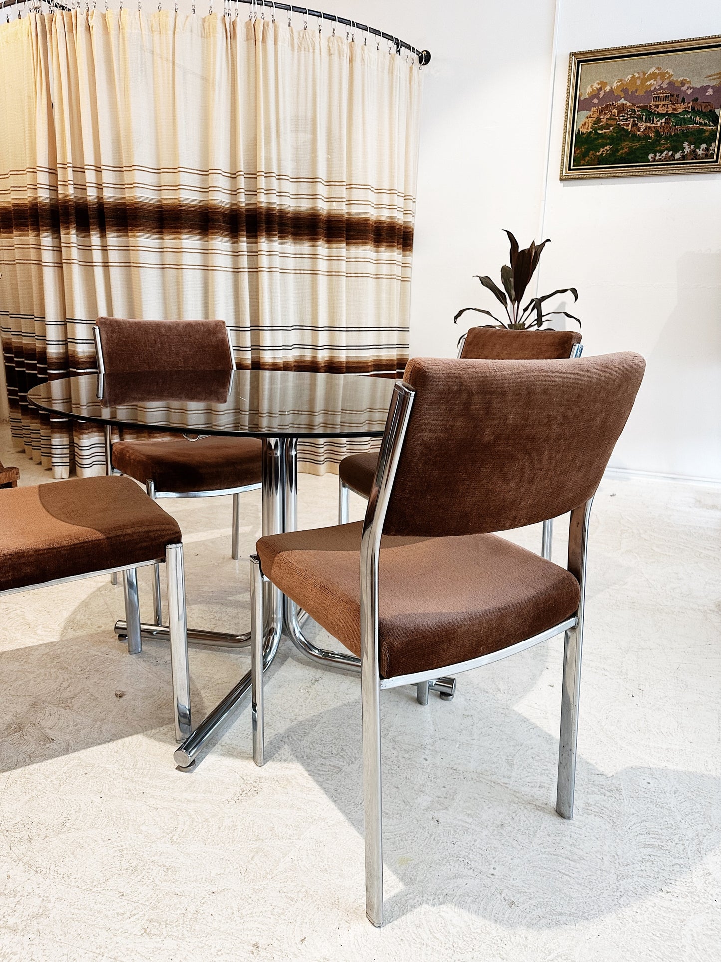 Vintage Namco Rose Gold Velvet & Chrome Dining Set / $450 SET