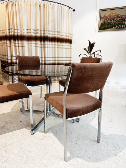 Vintage Namco Rose Gold Velvet & Chrome Dining Set / $450 SET