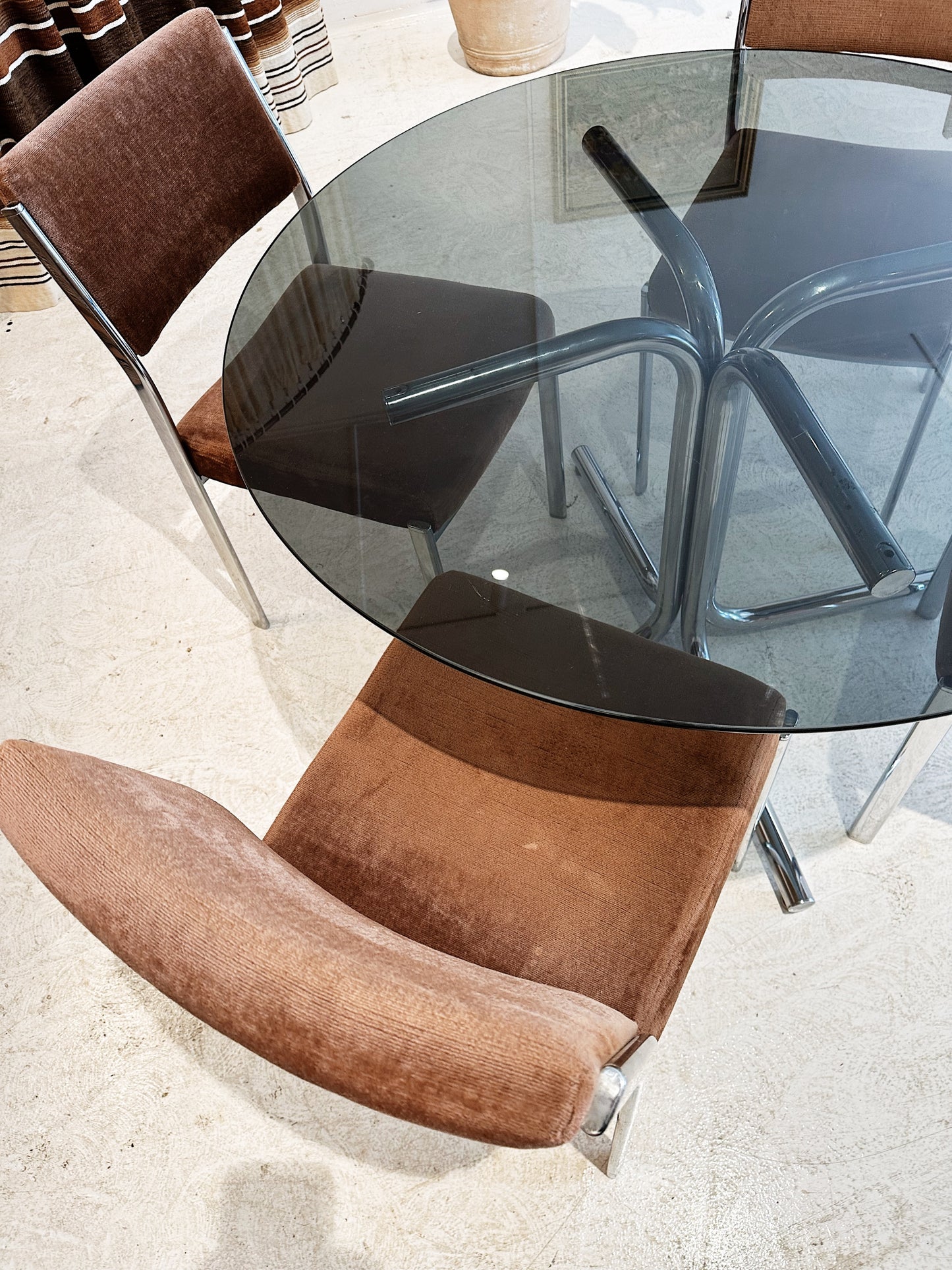 Vintage Namco Rose Gold Velvet & Chrome Dining Set / $450 SET