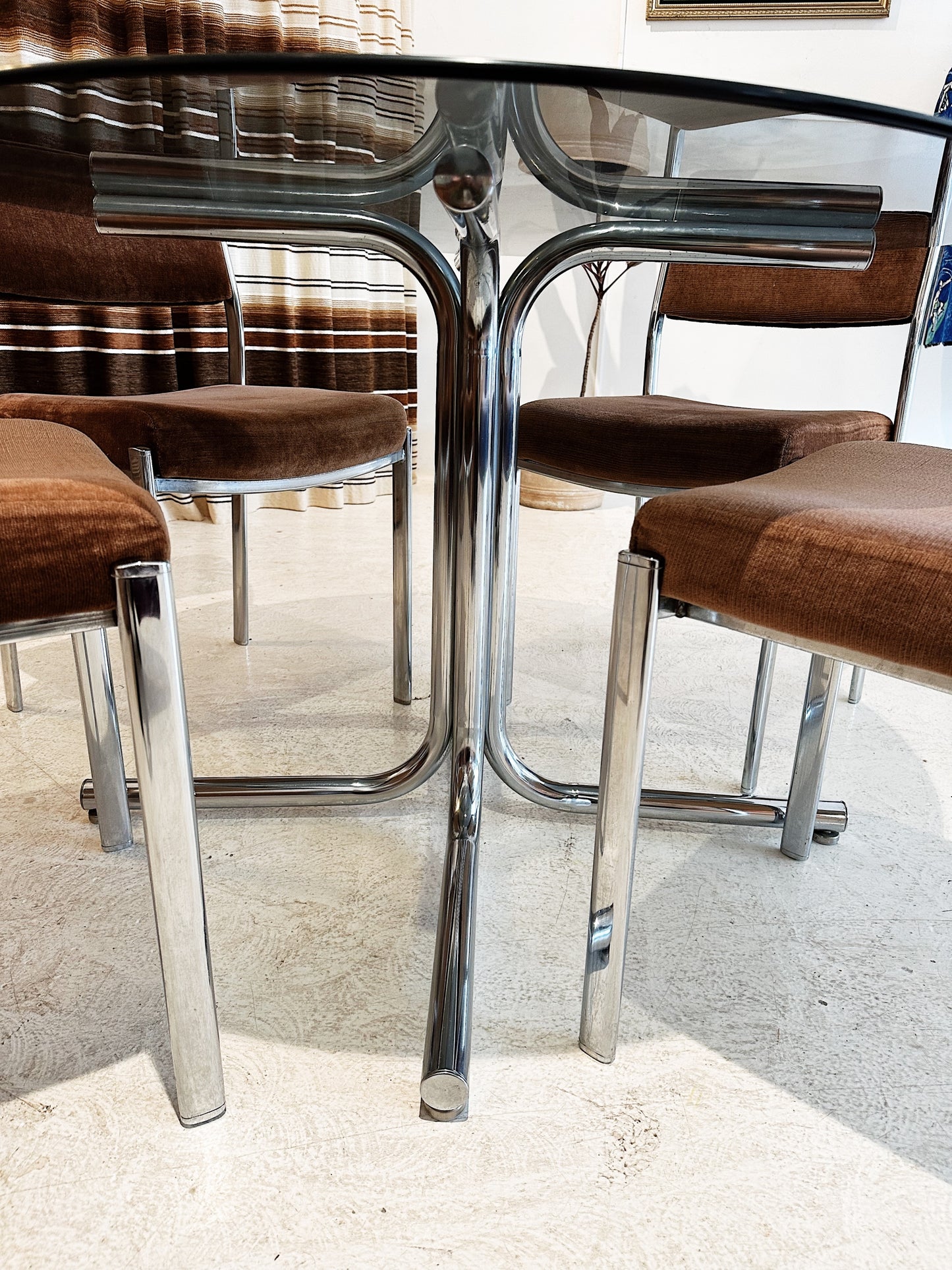 Vintage Namco Rose Gold Velvet & Chrome Dining Set / $450 SET