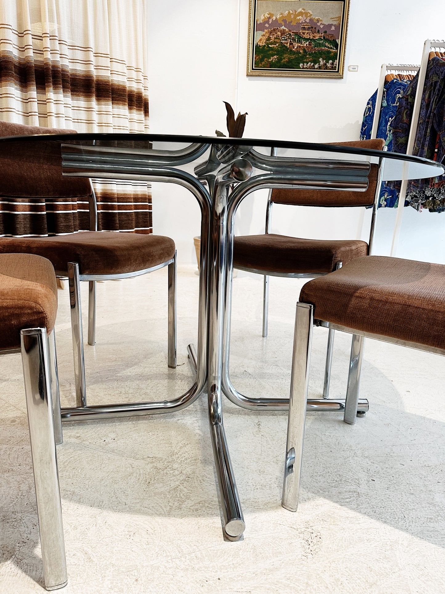 Vintage Namco Rose Gold Velvet & Chrome Dining Set / $450 SET