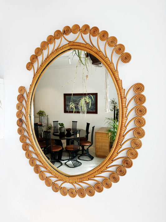 Vintage Peacock Cane Oval Mirror