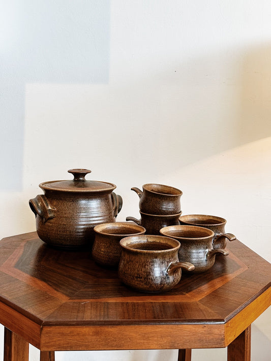 Vintage Pottery Soup Pot & 6 Soup Bowls