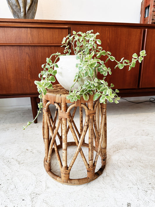 Vintage Rattan Side Table / Plant Stand