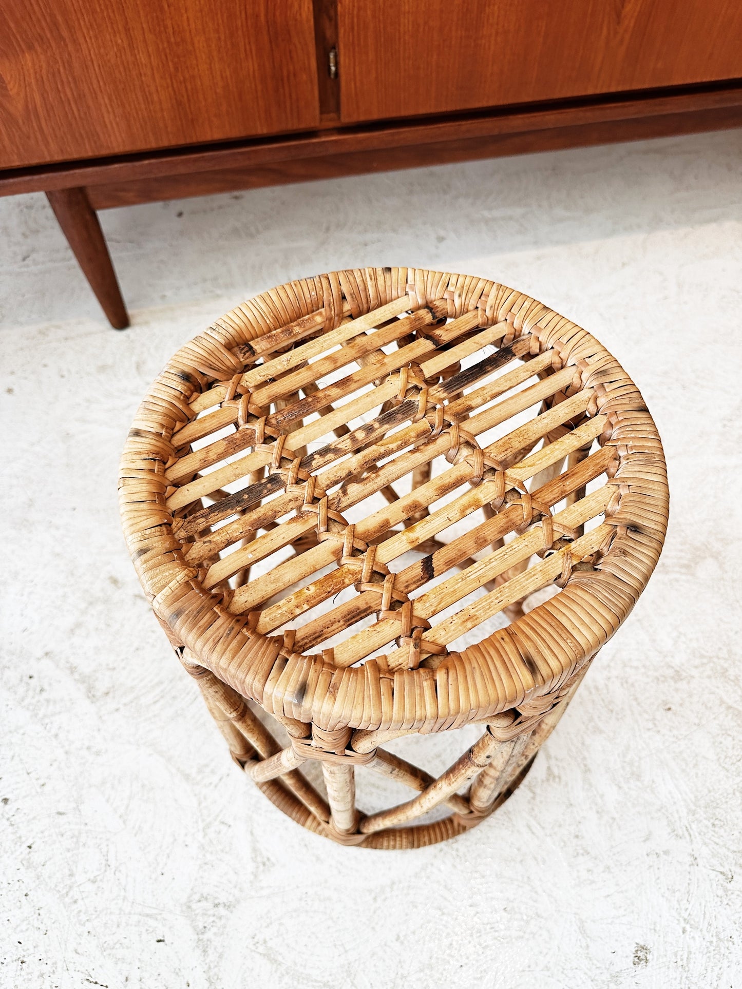 Vintage Rattan Side Table / Plant Stand