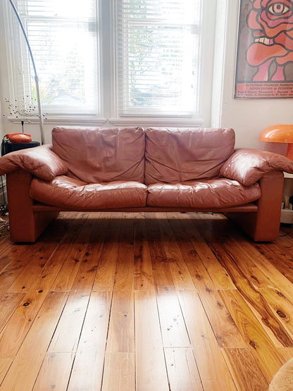 70s Vintage Tobia Scarpa Style Leather Sofa