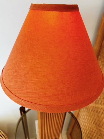 Vintage Wooden Ribbed Lamp w/ Tangerine Shade