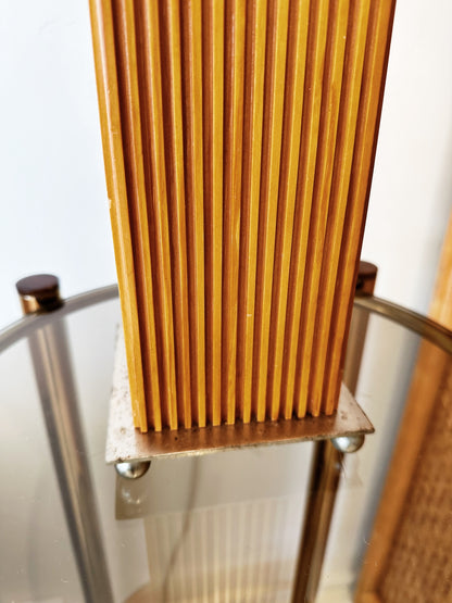 Vintage Wooden Ribbed Lamp w/ Tangerine Shade