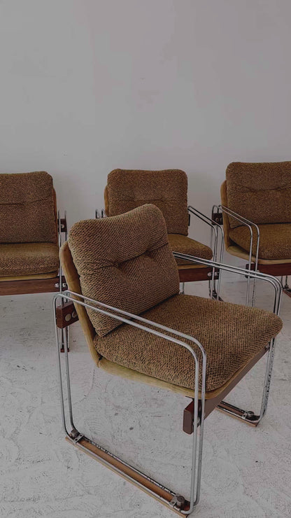 Vintage Ramler Chrome & Teak Easy Chairs / Set of 4