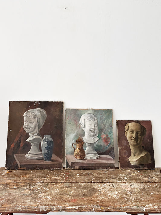 1920s Vintage French Art Class Oil Paintings
