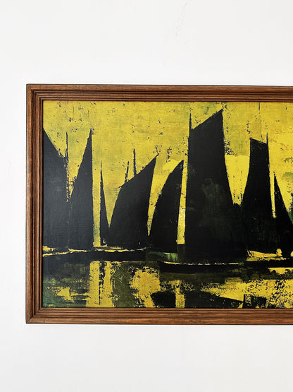 Mid Century Rutledge Sails At Sunset Teak Framed Litho Print