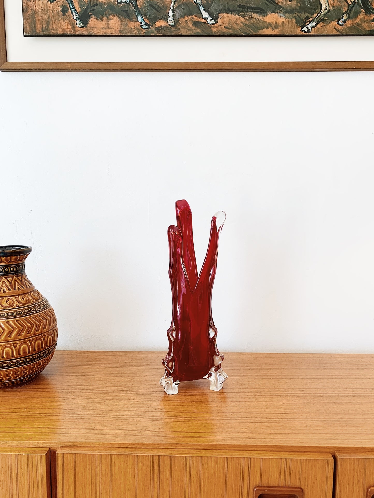 60s Vintage Red Art Glass Vase