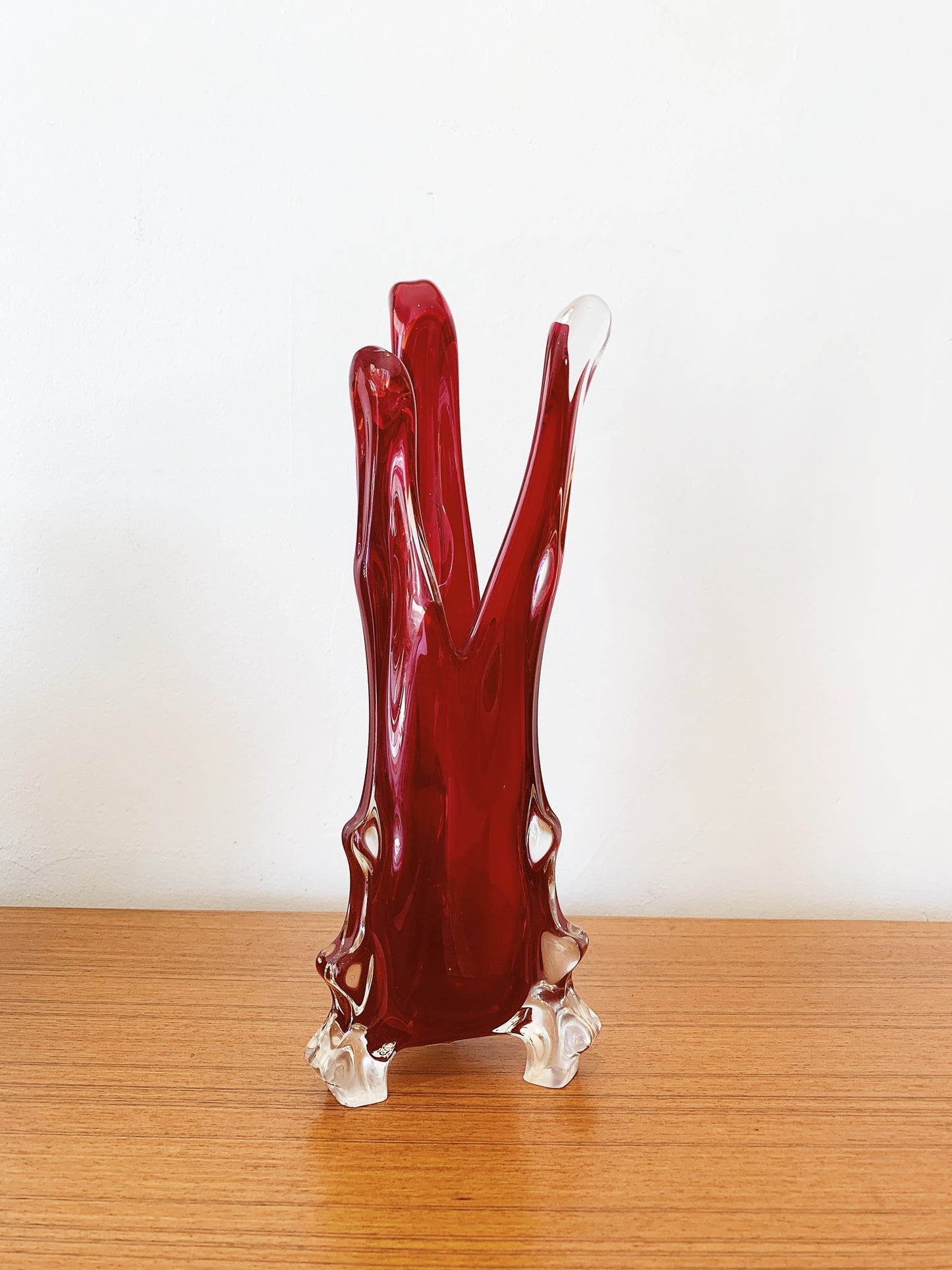 60s Vintage Red Art Glass Vase