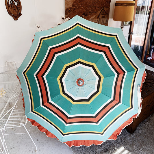 60s Vintage Shelta Striped Beach Umbrella