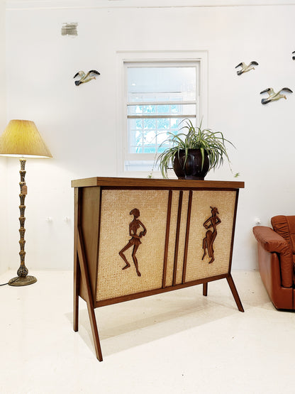 Vintage Teak & Straw Exzotik Punch Bar