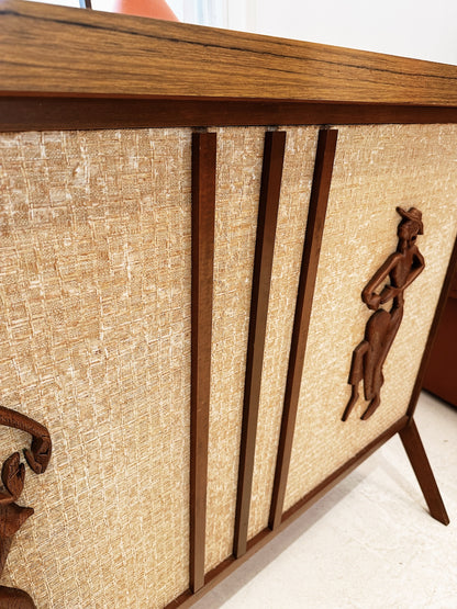 Vintage Teak & Straw Exzotik Punch Bar