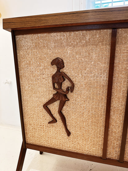 Vintage Teak & Straw Exzotik Punch Bar