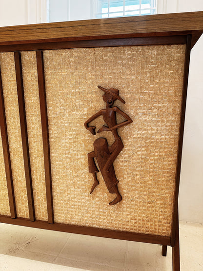 Vintage Teak & Straw Exzotik Punch Bar