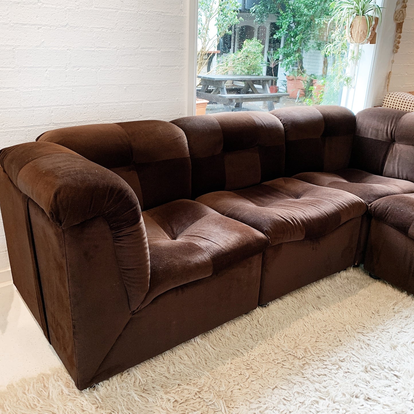 70s Chocolate Checkerboard Velvet Modular Lounge